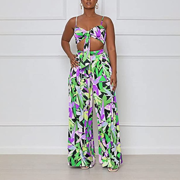 Beachwear Floral Printed Long Pants Set - Picture 2 of 5